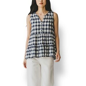 4/$20 Pilcro by Anthropologie Gingham Sleeveless Tunic Top Blue White XS